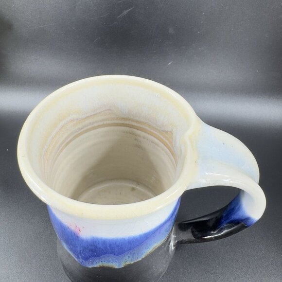 Vintage 1999 Hand Made Pottery Coffee Mug Cup Drip Glaze Large Handle Cup Signed - Picture 5 of 12